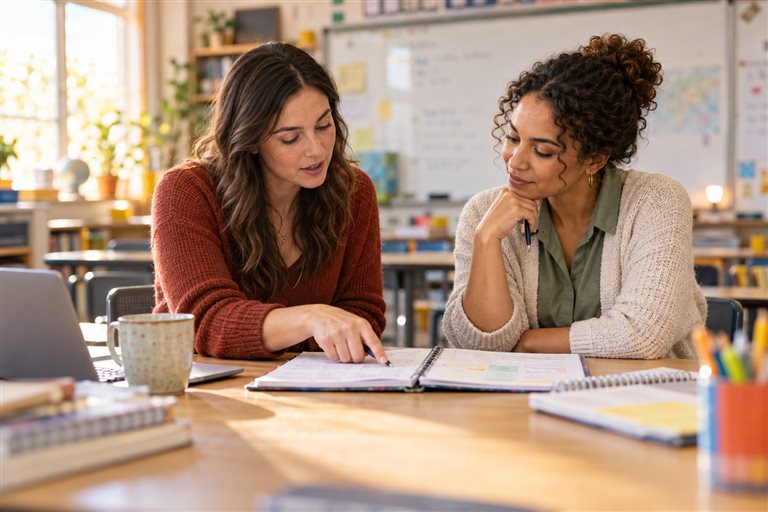 Teachers planning a lesson together